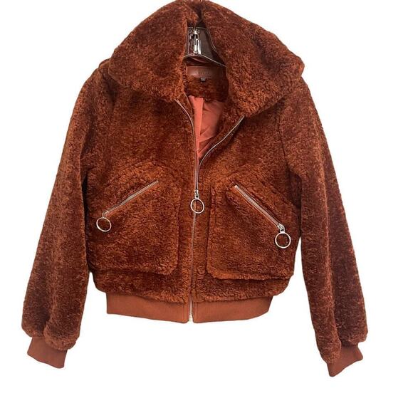 Blank NYC Size XS Fleece Sherpa Full Zip Jacket Teddy Bear Brown - Picture 1 of 3